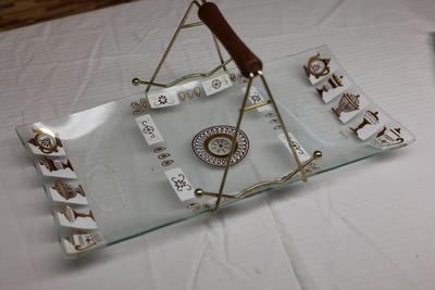 Inland Glass Three-Section Serving Tray W/ Wooden Handle