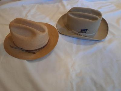 Two vintage hats - Royal De Luxe Stetson "Open road"  7 3/8 - Bee cool