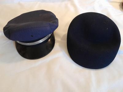 Two vintage hats - England made Clery's Showerproof Dublin cap - Trailways Driver's Cap