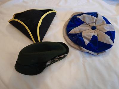 Three hats for Halloween? - Pat's Hats Tyrolean Bavarian Alpine Hat Green Felt - Tricorn hat - and Penn college? hat