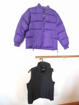 REI Down purple Ladies coat and a black Reaction vest