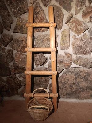 48" Vintage Native American Wooden Southwest Santa Fe Kiva style Ladder Rustic rug / blanket ladder