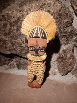 Signed Ancestral Spirit South African Teak Wood Carved Statue Man with Necklace