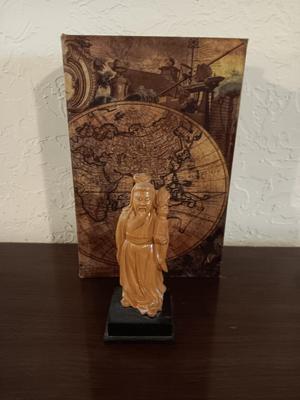 Chinese Cultural Revolution Hand carved Immortal Figurine Statue with world Map faux book box