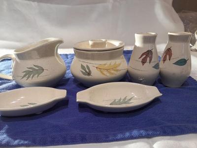 Vintage Franciscan Earthenware Autumn Leaves Serving pieces salt & pepper cream& sugar and spoon rests