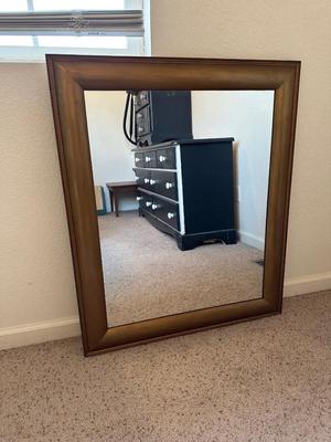 LARGE WOOD FRAMED WALL MIRROR