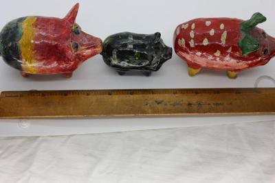 3 Homemade Ceramic Pigs