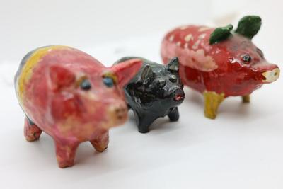 3 Homemade Ceramic Pigs