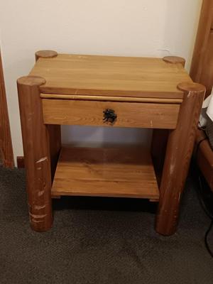 Two-tiered nightstand / side table with moose drawer pull. (1 of 2)