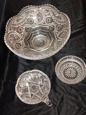 Large Pressed glass Bowl with other glassware