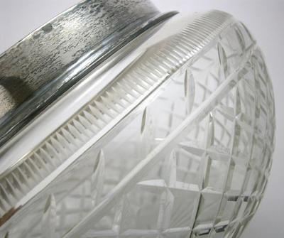 Vintage Cut Glass Bowl with Sterling Silver Rim