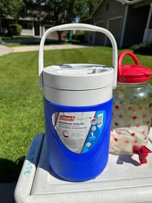 COOLER ON WHEELS, BEVERAGE COOLER AND A SUN TEA CONTAINER