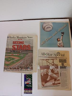 Colorado Rockies Memorabilia - All star  Workout Day 1998 ticket stub - with newspapers