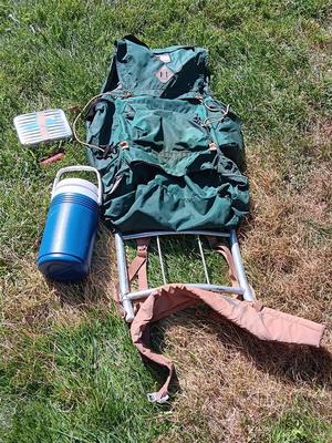 Camp trailer Metal frame Pack with Drinking bottle and more