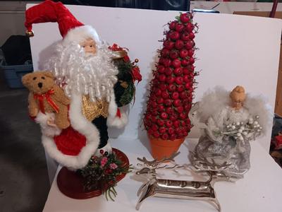 Large Santa figure, Angel, Apple Christmas tree and a Reindeer candle holder Christmas will be here before you know it!