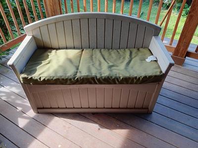 Suncast patio bench with storage underneath