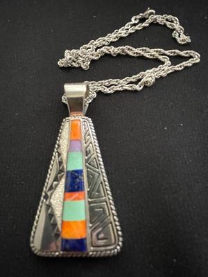 VINTAGE CAROLYN POLLACK STERLING PENDANT AND CHAIN