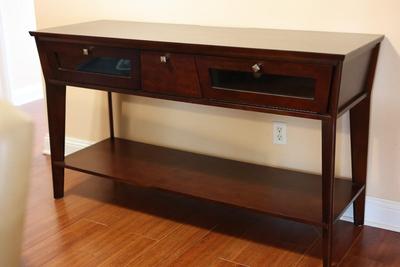 Two Tier Console Table W/ (2) Cabinets & (1) Drawer