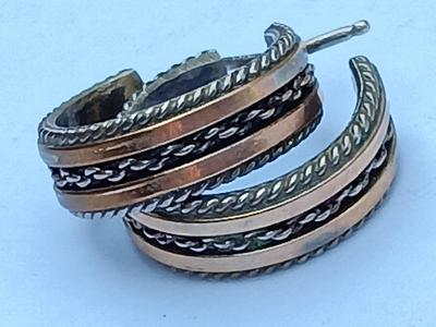 Remarkable vintage Navajo Sterling silver 12 KT. Gold filled hoop earrings Signed.