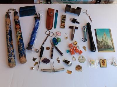 "Junk drawer" Lot - variety of nice little trinkets and treasures - marbles - knives -
