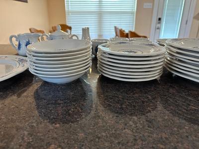 Vintage Federalist Blue and White Ironstone China Set (see description)