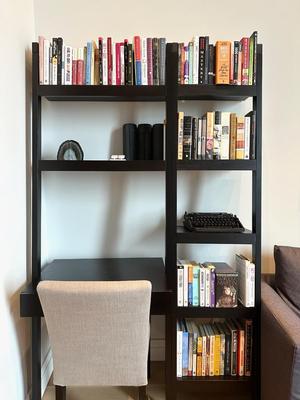 Black Desk with Bookcase + Chair; Bluetooth Speakers