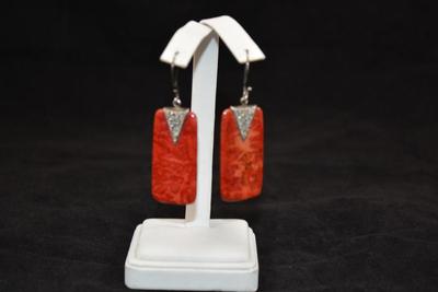 925 Sterling & Coral Drop Earrings 8.3g