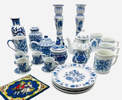 Vintage Cobalt Blue and White Floral Tea Set Plus More