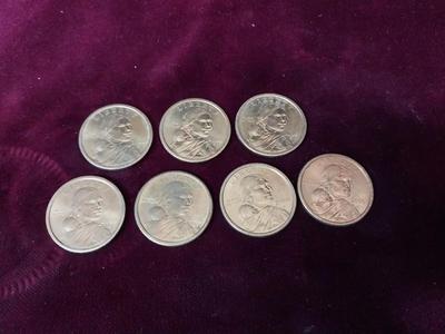 THREE 2000-P AND FOUR 2000-D SACAGAWEA ONE DOLLAR COINS