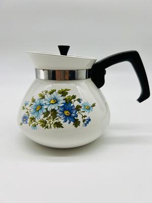 VINTAGE CORNING WARE Chelsea Blue Daisy Coffee/Tea Pot