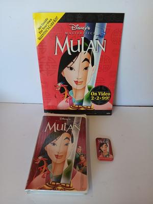 Mulan Sealed collectible VHS movie - Valetines cards in Masterpiece folder and a Collectible Mulan pin.