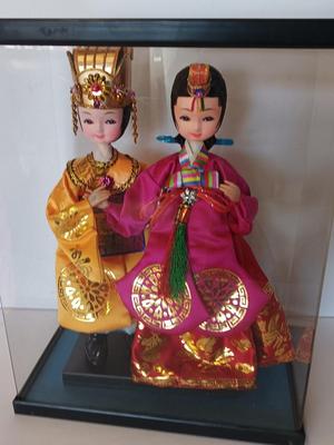 Korean Native Dolls Ceremonial in Display Case Korean Royalty Dolls