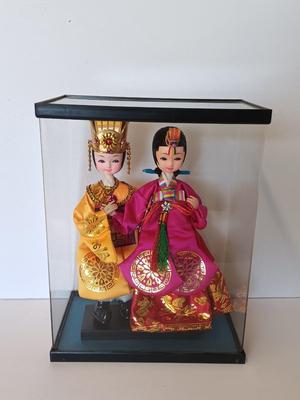 Korean Native Dolls Ceremonial in Display Case Korean Royalty Dolls