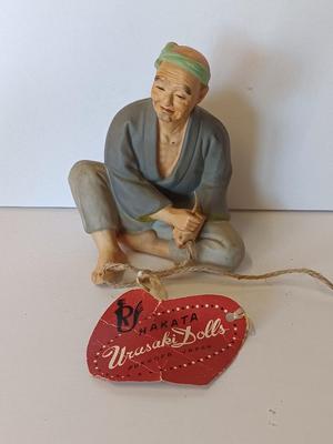 Vintage Hand painted Hakata Urasaki dolls Fukuoka Japan Figure Man twisting straw thread