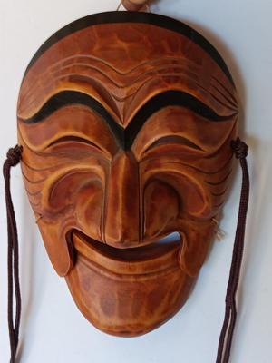 Korean Traditional Insadong Hahoe Tal Hand Carved Wood Mask Signed