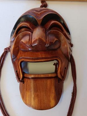 Vintage Korean Decorative Smiling Hahoe Mask Carved Light Wood no makers markings