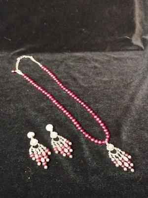 BEADED NECKLACE AND MATCHING EARRINGS WITH STERLING ACCENTS