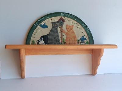 Wooden wall mount shelf with Home sweet Home wall hanging