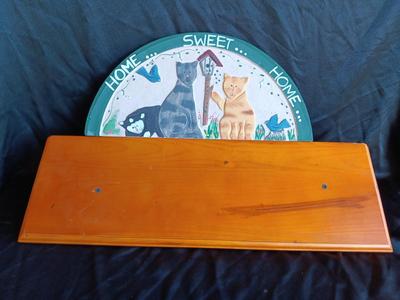 Wood wall mount shelf with Home sweet home wall hanging