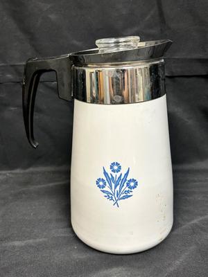 Vintage Stove Top Corning Ware Blue Cornflower 9 Cup Coffee Pot Percolator