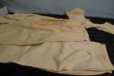 LOT 53. TWO ANTIQUE PANTS AND ONE DRESS