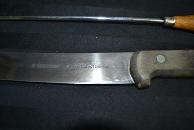 LOT 60. KNIFE, AWL AND KNIFE SHARPENER