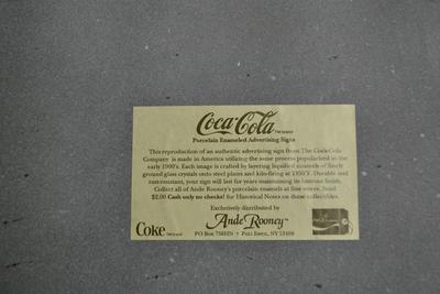 LOT 64. METAL COCA COLA SIGN  (ANDY ROONEY REPRODUCTION)