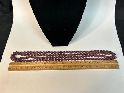 Extra Long Dimpled Purple Violet Bead Beaded Necklace
