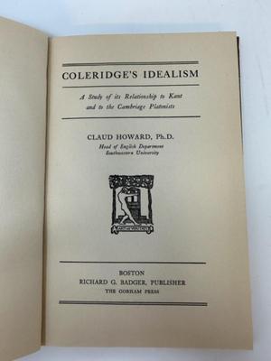 Coleridge's Idealism by Claud Howard - Signed