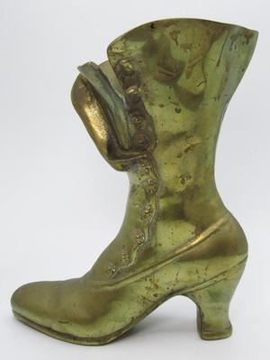 Vintage Brass Victorian Style Boot Art Deco Flower Planter Vase Figurine