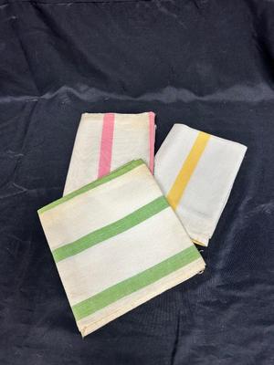 Set of Three Pastel Color Stripe Dish Tea Towels Yellow Green Pink