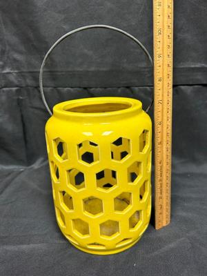 Yellow Ceramic Garden Patio Candle Lantern