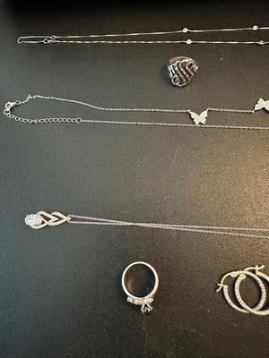 LOT 123 STERLING AND SILVER PLATED JEWELRY