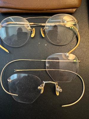 LOT 134. THREE PAIR OF VINTAGE EYE GLASSES WITH 12K GOLD FILLED FRAMES